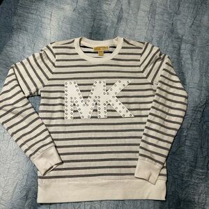44. Michael Kors white and denim blue Striped Crewneck lightweight Sweatshirt